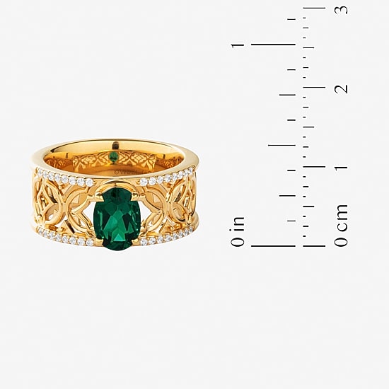 Harry Potter (F/Si2) Womens 1/6 CT. T.W. Lab Grown Diamond Lab Created Emerald 14K Gold Over Silver Cocktail Ring