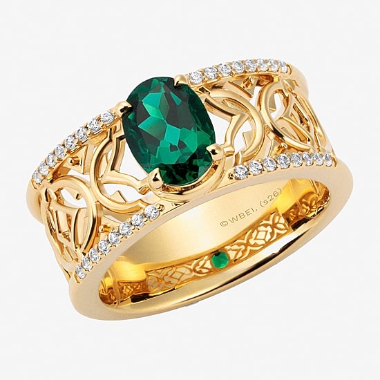 Harry Potter (F/Si2) Womens 1/6 CT. T.W. Lab Grown Diamond Lab Created Emerald 14K Gold Over Silver Cocktail Ring