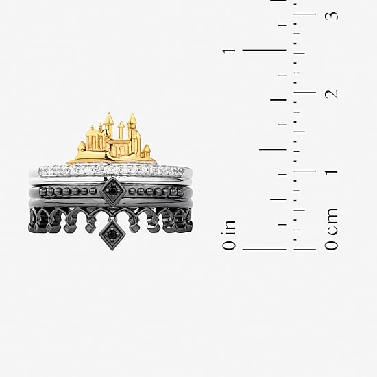 Harry Potter (F/Si2) Womens 1/10 CT. T.W. Lab Grown Diamond Genuine Black Spinel 14K Gold Over Silver Cocktail Ring