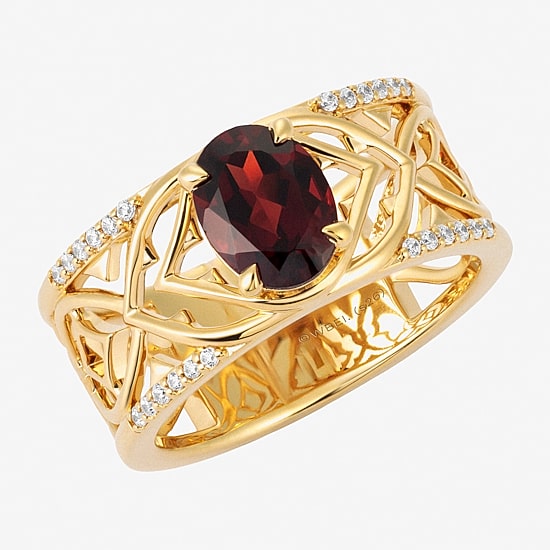 Harry Potter (F/Si2) Womens 1/10 CT. T.W. Lab Grown Diamond Genuine Red Garnet 14K Gold Over Silver Cocktail Ring