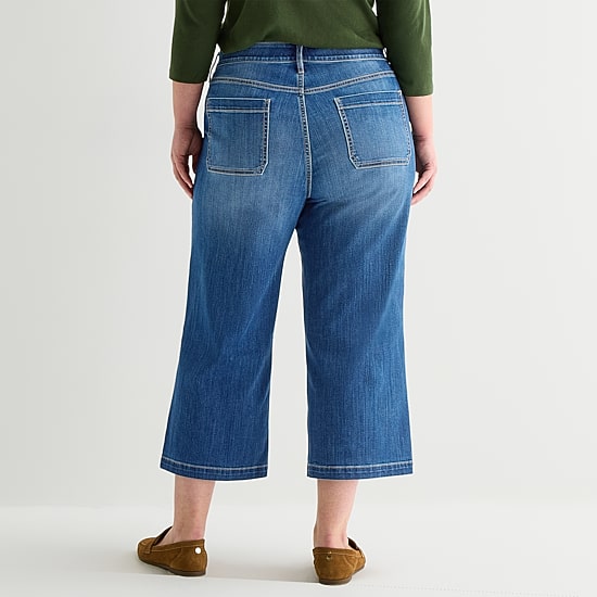 St. John's Bay Womens Plus High Rise Cropped Wide Leg Jean