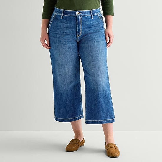 St. John's Bay Womens Plus High Rise Cropped Wide Leg Jean