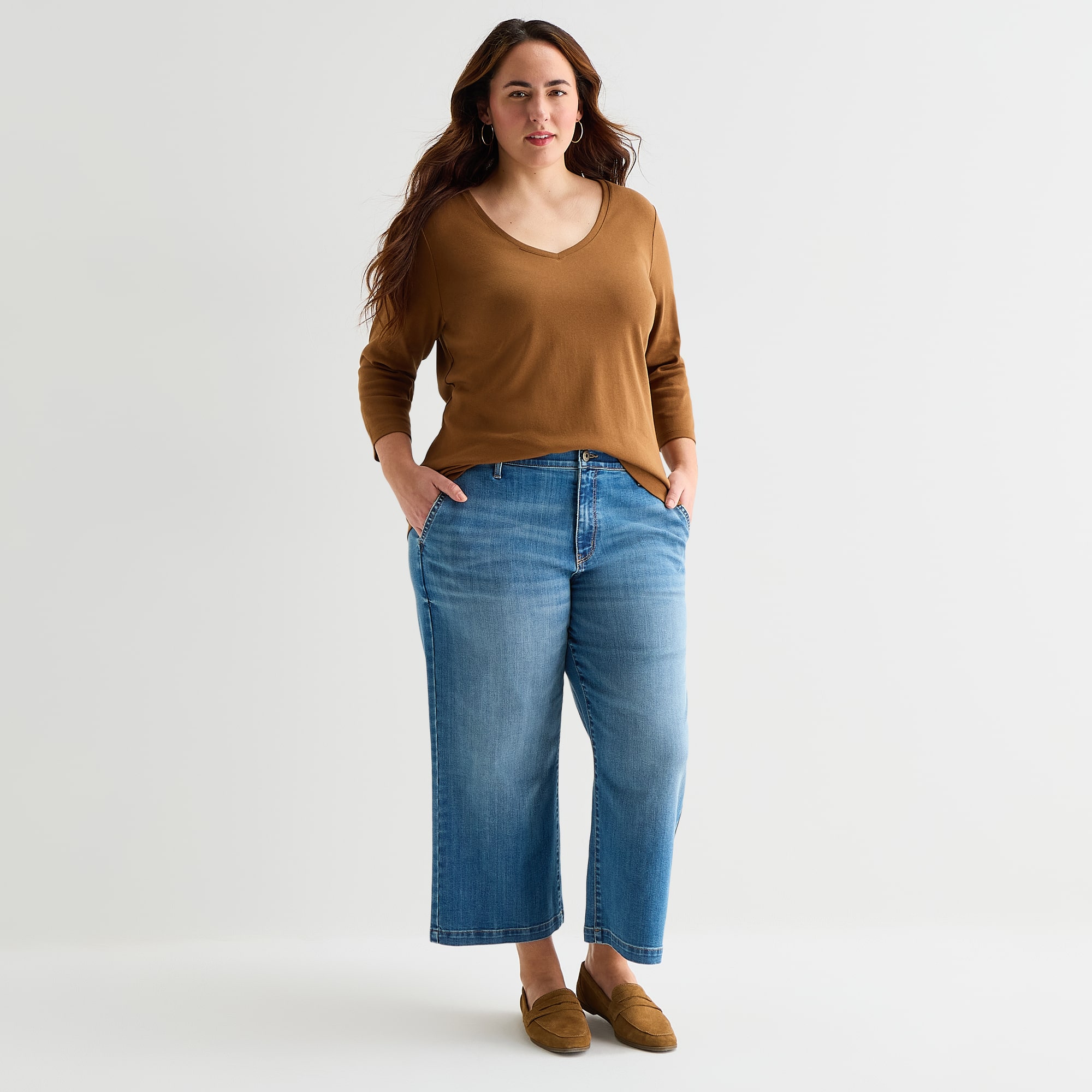 St. John's Bay Womens Plus High Rise Cropped Wide Leg Jean