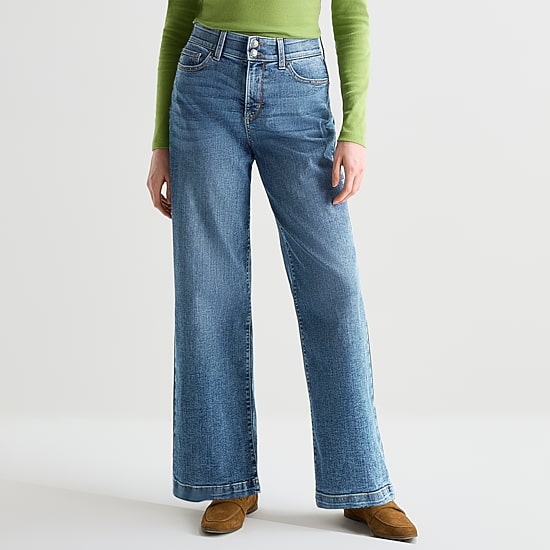 St. John's Bay Womens High Rise Stretch Fabric Wide Leg Jean