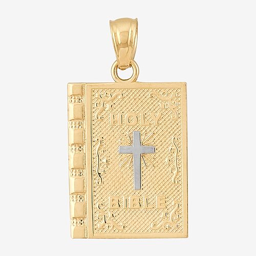 Bible Cover Cross Unisex Adult 10K Two Tone Gold Cross Pendant, One Size, Yellow