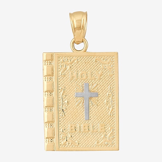 Religious Jewelry Bible Cover Cross Unisex Adult 10K Two Tone Gold Rectangular Pendant