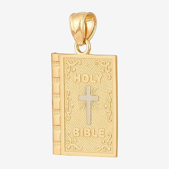 Religious Jewelry Bible Cover Cross Unisex Adult 10K Two Tone Gold Rectangular Pendant