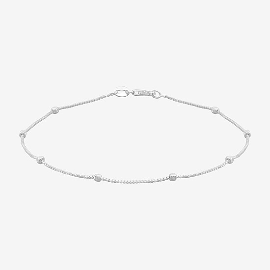 Made in Italy Womens Sterling Silver 9 Inch Solid Box Ankle Bracelet