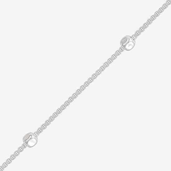 Made in Italy Womens Sterling Silver 9 Inch Solid Box Ankle Bracelet