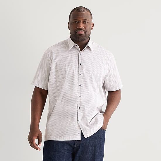 Stafford Mens Short Sleeve Regular Fit Big and Tall Button-Down Shirt