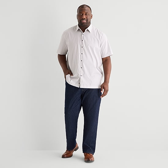 Stafford Mens Short Sleeve Regular Fit Big and Tall Button-Down Shirt