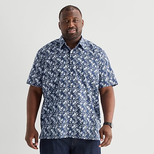 Stafford Mens Short Sleeve Regular Fit Big and Tall Button-Down Shirt, 6x-large, Blue