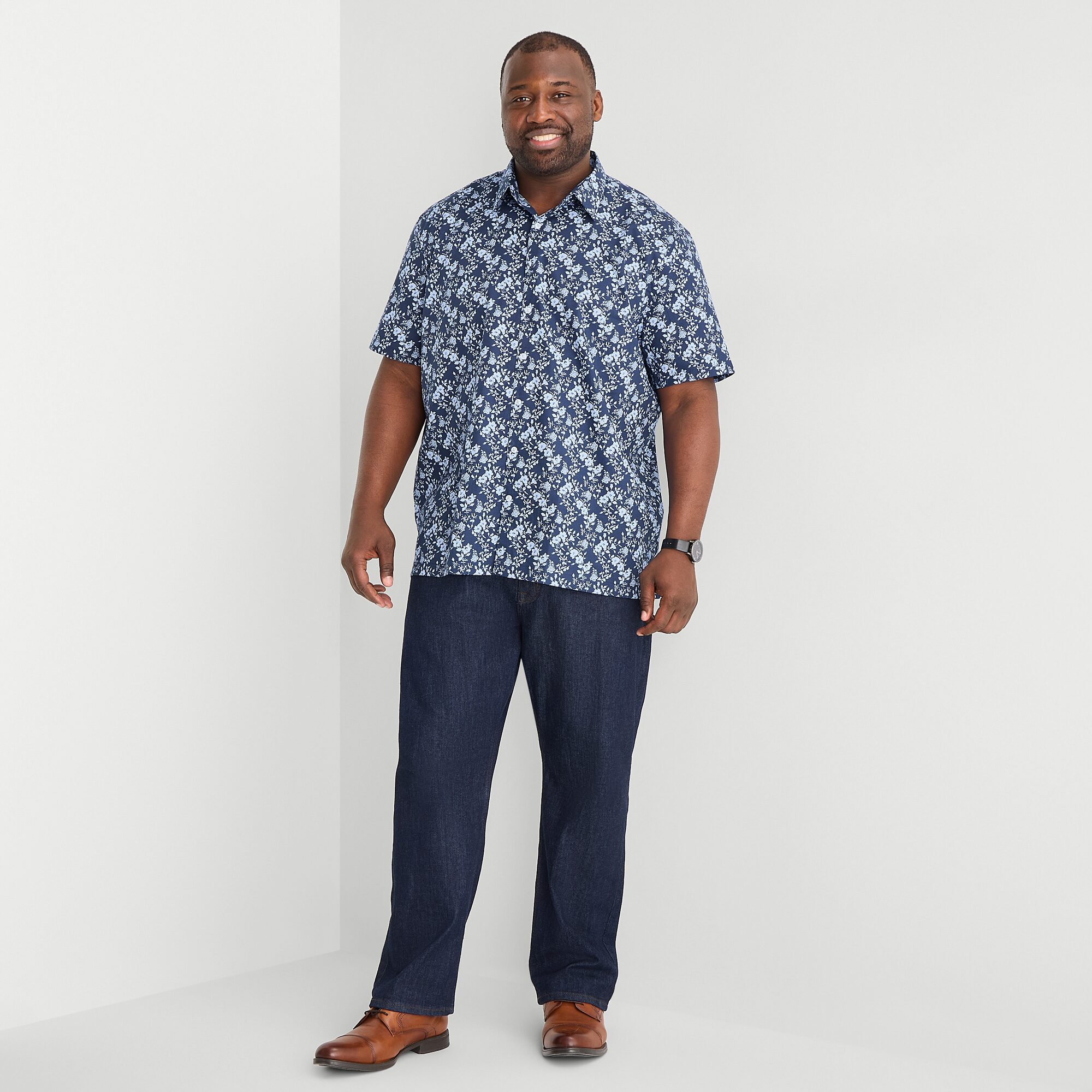 Stafford Mens Short Sleeve Regular Fit Big and Tall Button-Down Shirt
