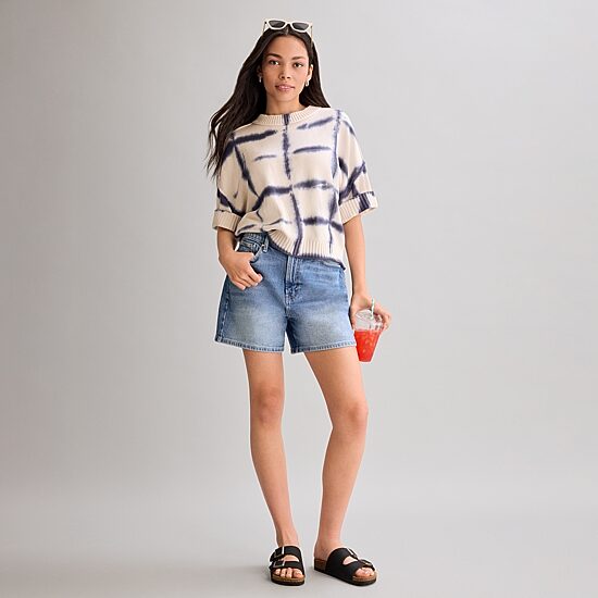 a.n.a Short Sleeve Sweater and High Rise Denim Shorts