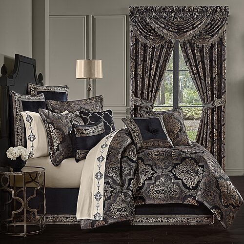 Queen Street Willow 4-Pc. Damask And Scroll Heavyweight Comforter Set, One Size, Black