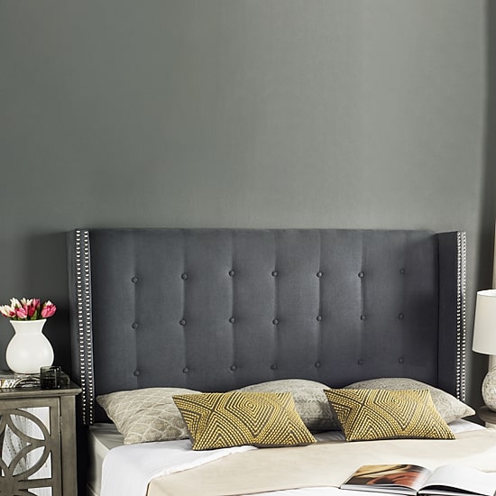 Keegan Polyester Upholstered Tufted Nailhead Trim Headboard