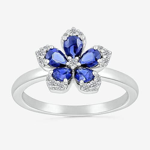 Womens Diamond Accent Lab Created Blue Sapphire Sterling Silver Flower Cocktail Ring, 5 1/2