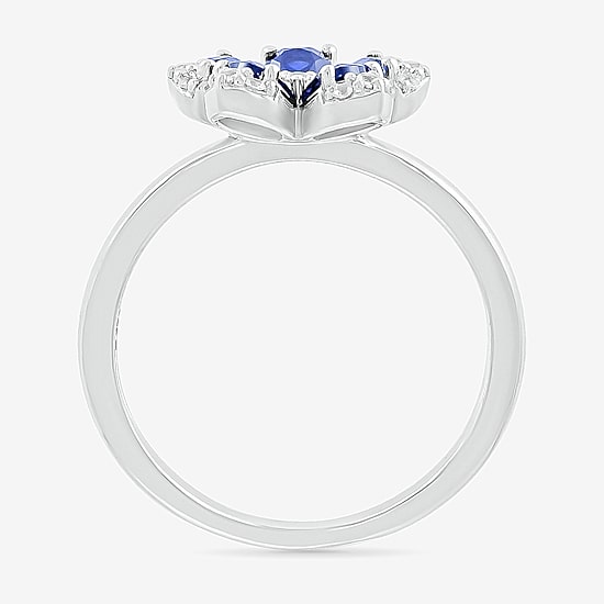 Womens Diamond Accent Lab Created Blue Sapphire Sterling Silver Flower Cocktail Ring
