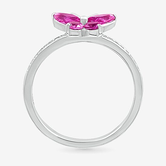 Womens Lab Created Pink Sapphire Sterling Silver Butterfly Cocktail Ring