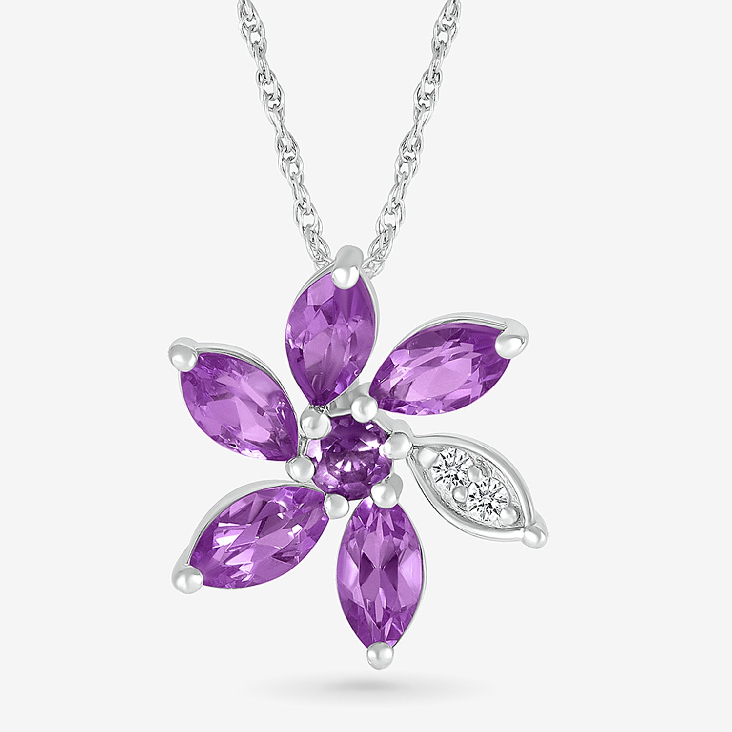 Womens Genuine Purple Amethyst Sterling Silver Flower 18 Inch Pendant Necklace