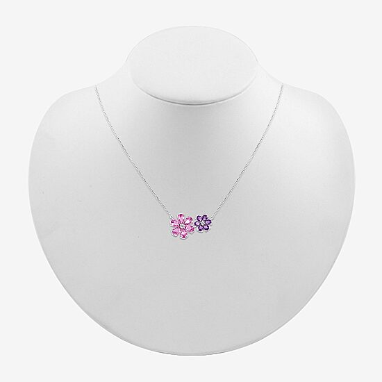 Womens Genuine Purple Amethyst Sterling Silver Flower 18 Inch Pendant Necklace