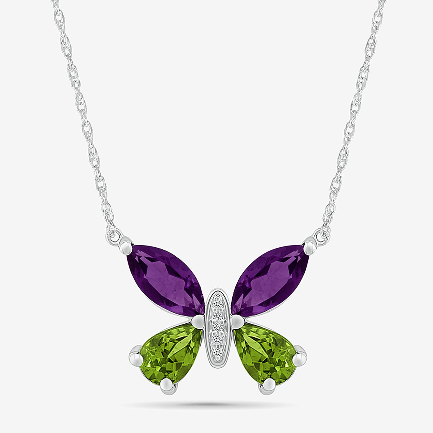 Womens Diamond Accent Genuine Purple Amethyst Sterling Silver Butterfly 18 Inch Pendant Necklace