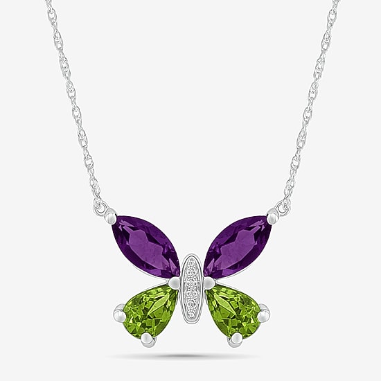 Womens Diamond Accent Genuine Purple Amethyst Sterling Silver Butterfly 18 Inch Pendant Necklace