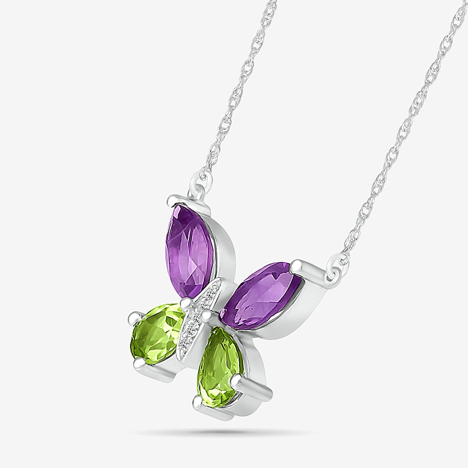 Womens Diamond Accent Genuine Purple Amethyst Sterling Silver Butterfly 18 Inch Pendant Necklace