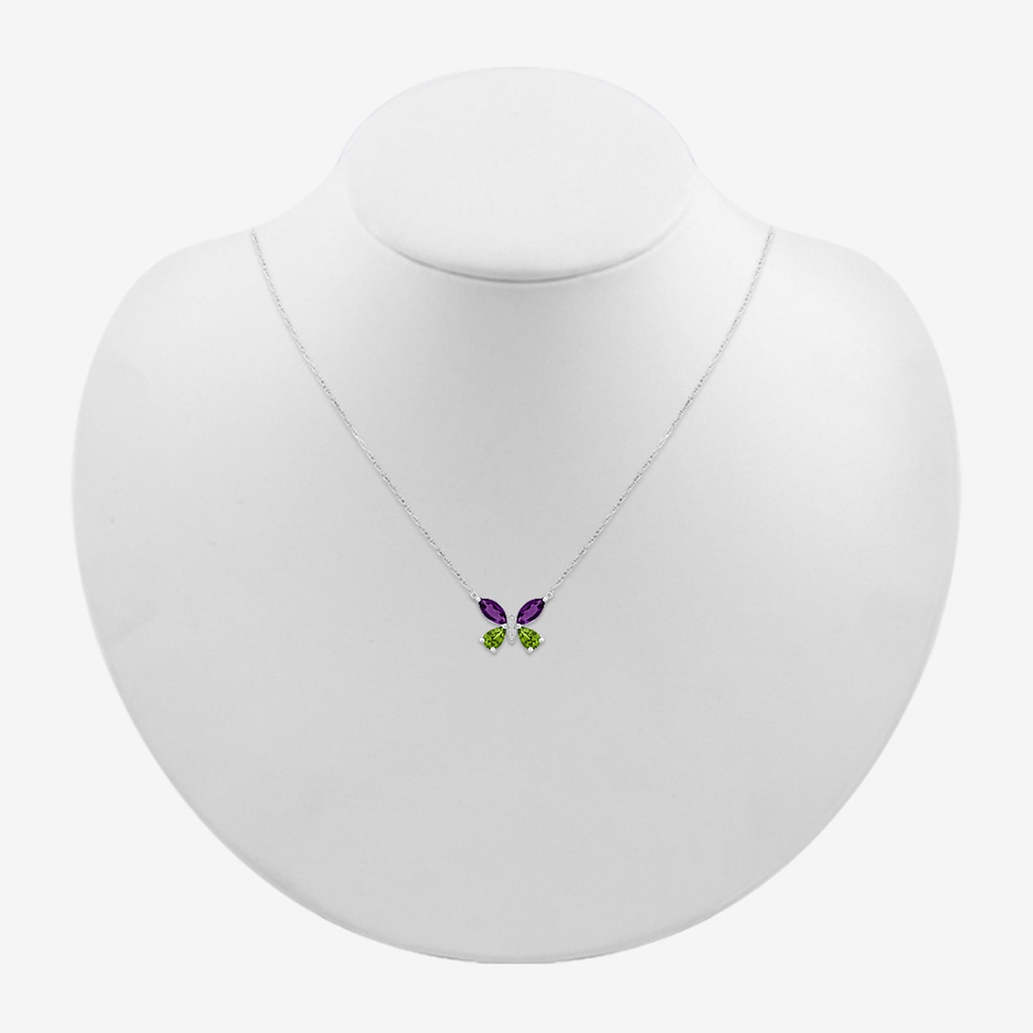 Womens Diamond Accent Genuine Purple Amethyst Sterling Silver Butterfly 18 Inch Pendant Necklace