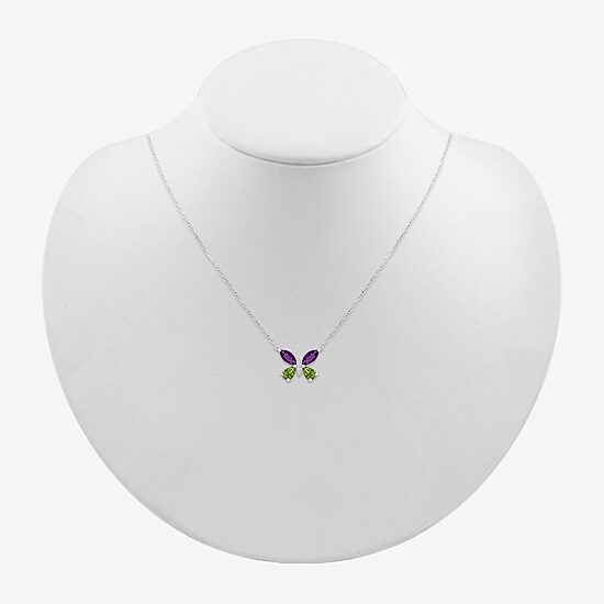 Womens Diamond Accent Genuine Purple Amethyst Sterling Silver Butterfly 18 Inch Pendant Necklace
