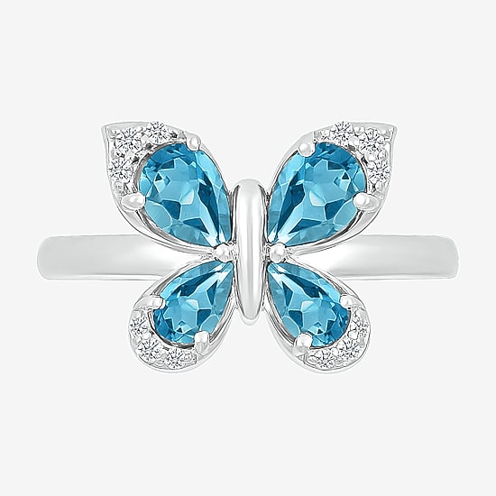 Womens Genuine Blue Topaz Sterling Silver Butterfly Cocktail Ring