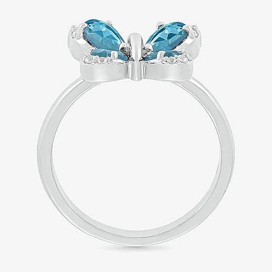 Womens Genuine Blue Topaz Sterling Silver Butterfly Cocktail Ring