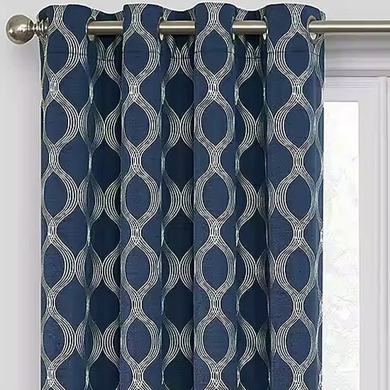 Max Blackout Prescott Grommet Top Embroidered 100% Blackout Single Curtain Panel
