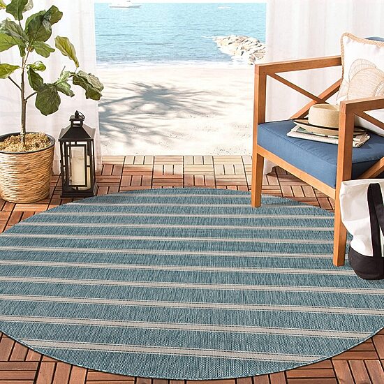 Samantha Destiny Beach Striped 7'6"X7'6" Indoor Outdoor Round Area Rug