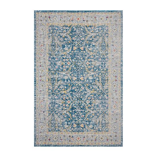 Anica Bordered Floral Filigree Indoor Outdoor Rectangular Area Rug