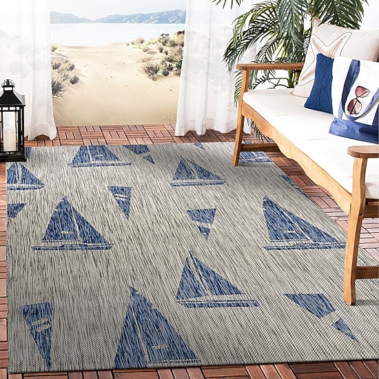 Catherine Nautical Sailboats Indoor Outdoor Rectangular Area Rug