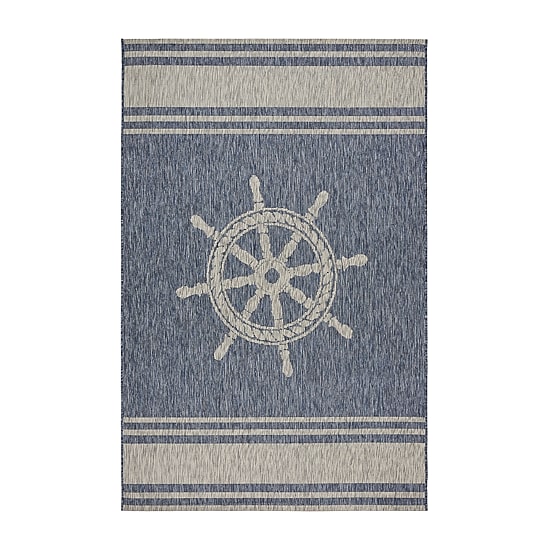 Celeste Nautical Anchor Indoor Outdoor Rectangular Area Rug