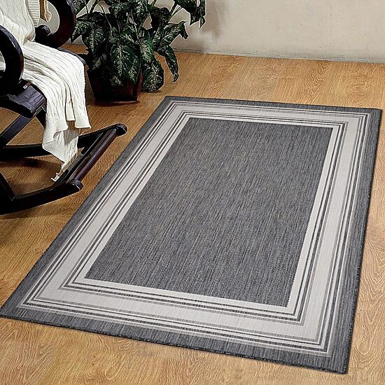 Kimberly Framing Striped Bordered Indoor Outdoor Rectangular Area Rug