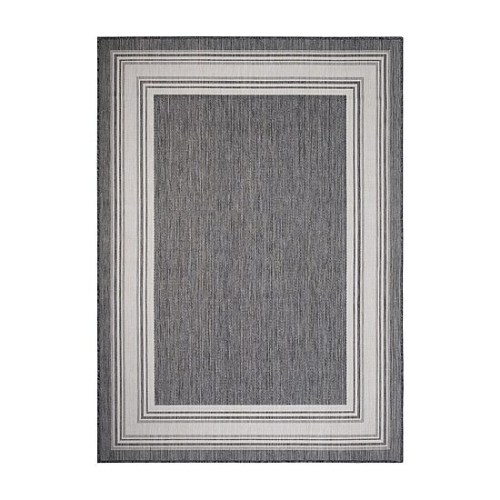 Kimberly Framing Striped Bordered Indoor Outdoor Rectangular Area Rug