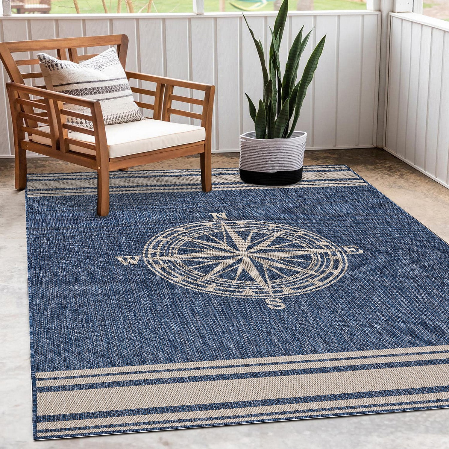 Samantha Nautical Navigation Indoor Outdoor Rectangular Area Rug