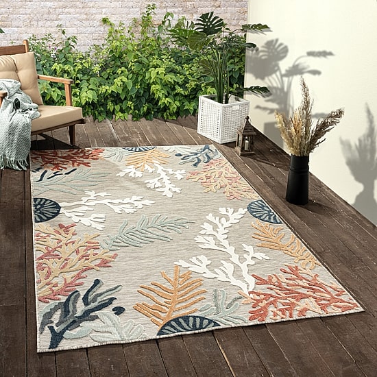 Vanessa Coral Reef Hi-Low Coastal Indoor Outdoor Rectangular Area Rug