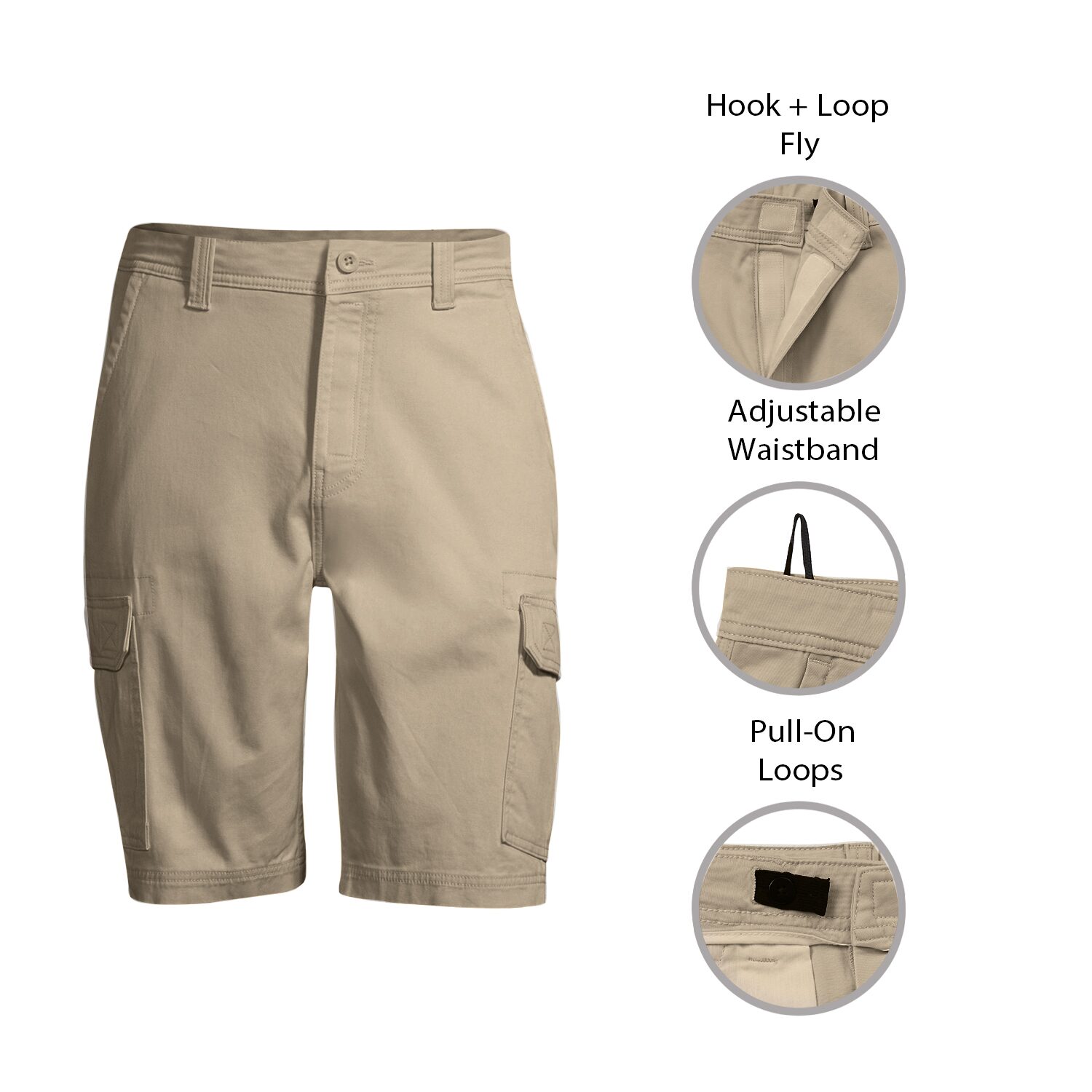 St. John's Bay Dexterity Mens 10" Adaptive Stretch Fabric Adjustable Features Easy-on + Easy-off Cargo Short