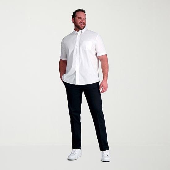 Haggar Life Khaki With Repreve Comfort Woven Mens Short Sleeve Regular Fit Stretch Fabric Big and Tall Button-Down Shirt
