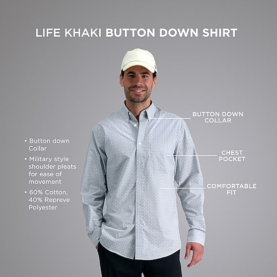 Haggar Life Khaki With Repreve Comfort Woven Mens Short Sleeve Regular Fit Stretch Fabric Big and Tall Button-Down Shirt