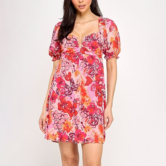 City Triangle Womens Juniors V Neck Short Sleeve Babydoll Dress