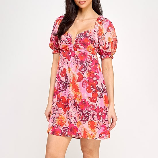 City Triangle Womens Juniors V Neck Short Sleeve Babydoll Dress