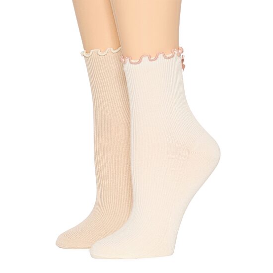 Arizona Lettuce Edge Backseam Bow Womens 2 Pair Quarter Ankle Socks