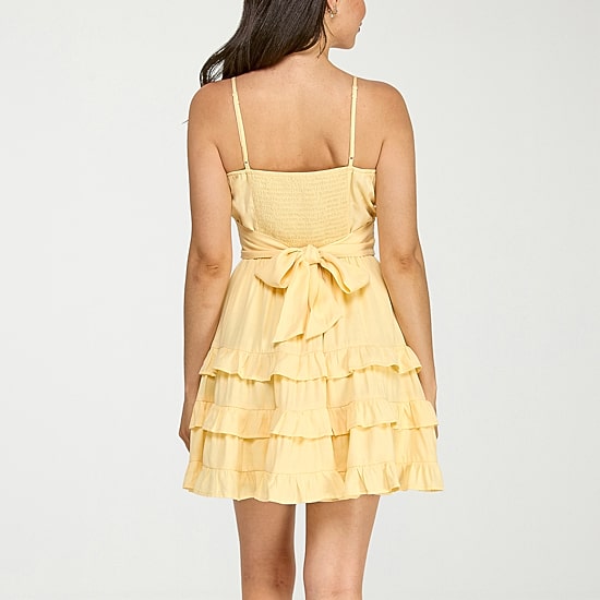 Trixxi Womens V Neck Sleeveless Fit + Flare Dress