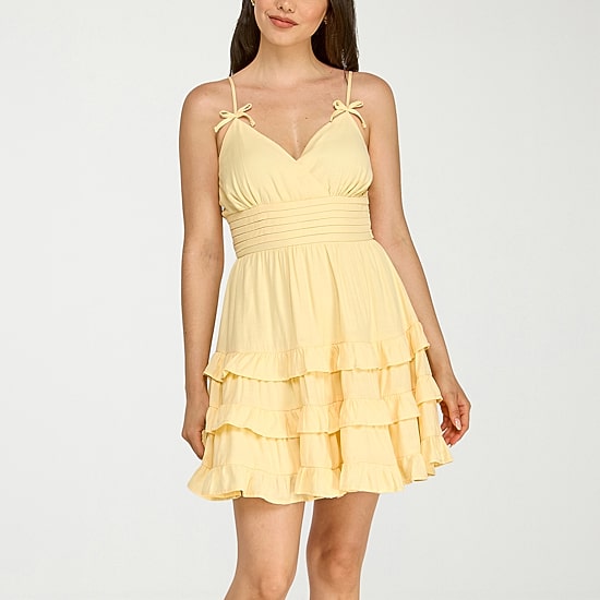 Trixxi Womens V Neck Sleeveless Fit + Flare Dress