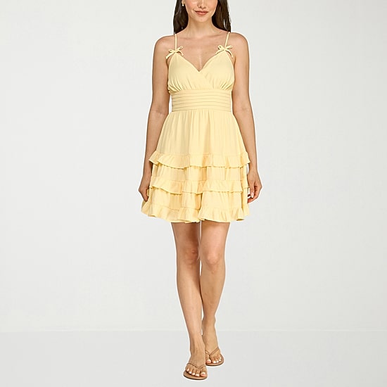Trixxi Womens V Neck Sleeveless Fit + Flare Dress